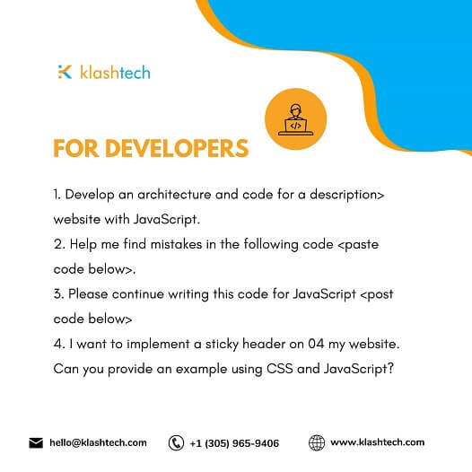 Blog - ChatGPT Prompts for Designers Marketers and Developers - Web Design & Development Company - Klashtech Digital Agency