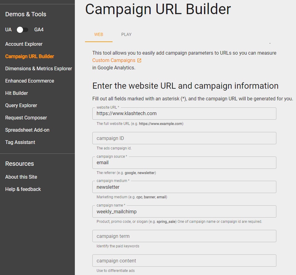 Google Analytics Campaign URL Builder